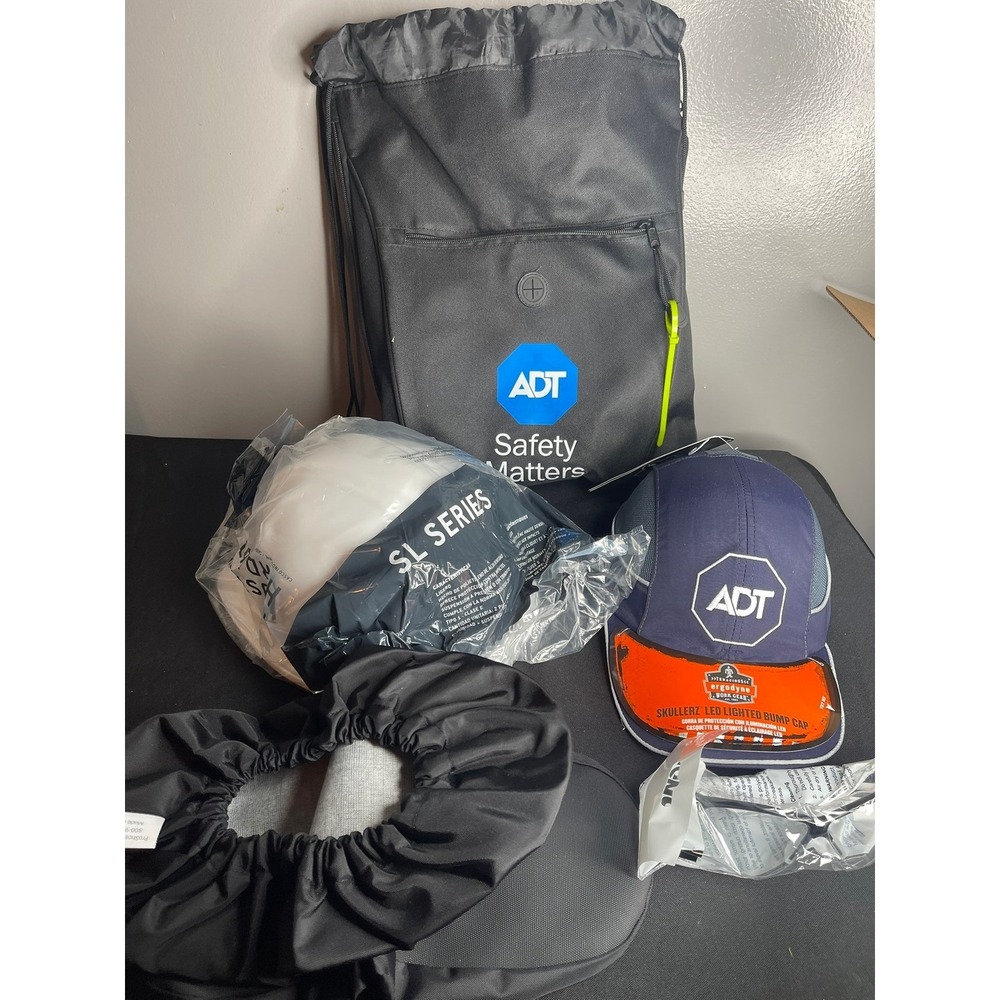 ADT Safety Gear Bundle Pyramex Hard Hat Ergodyne LED Bump Cap Glasses Bag NEW